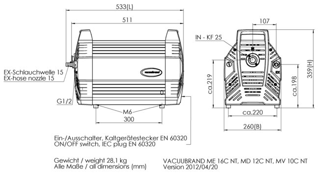 MV 10C NT - 尺寸規格表